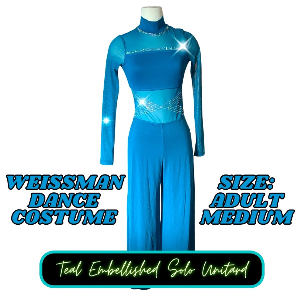 Rhinestone embellished dance costume unitard